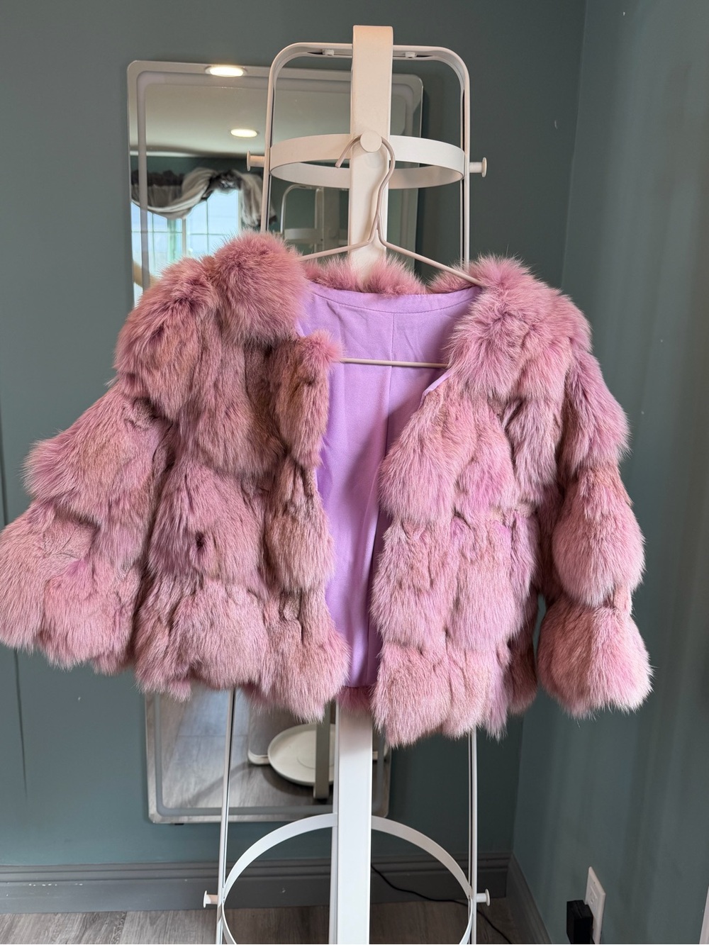 Vintage Real Fox Fur Mauve Pink Purple Cropped Jacket Y2K Glam Mob Wife XS